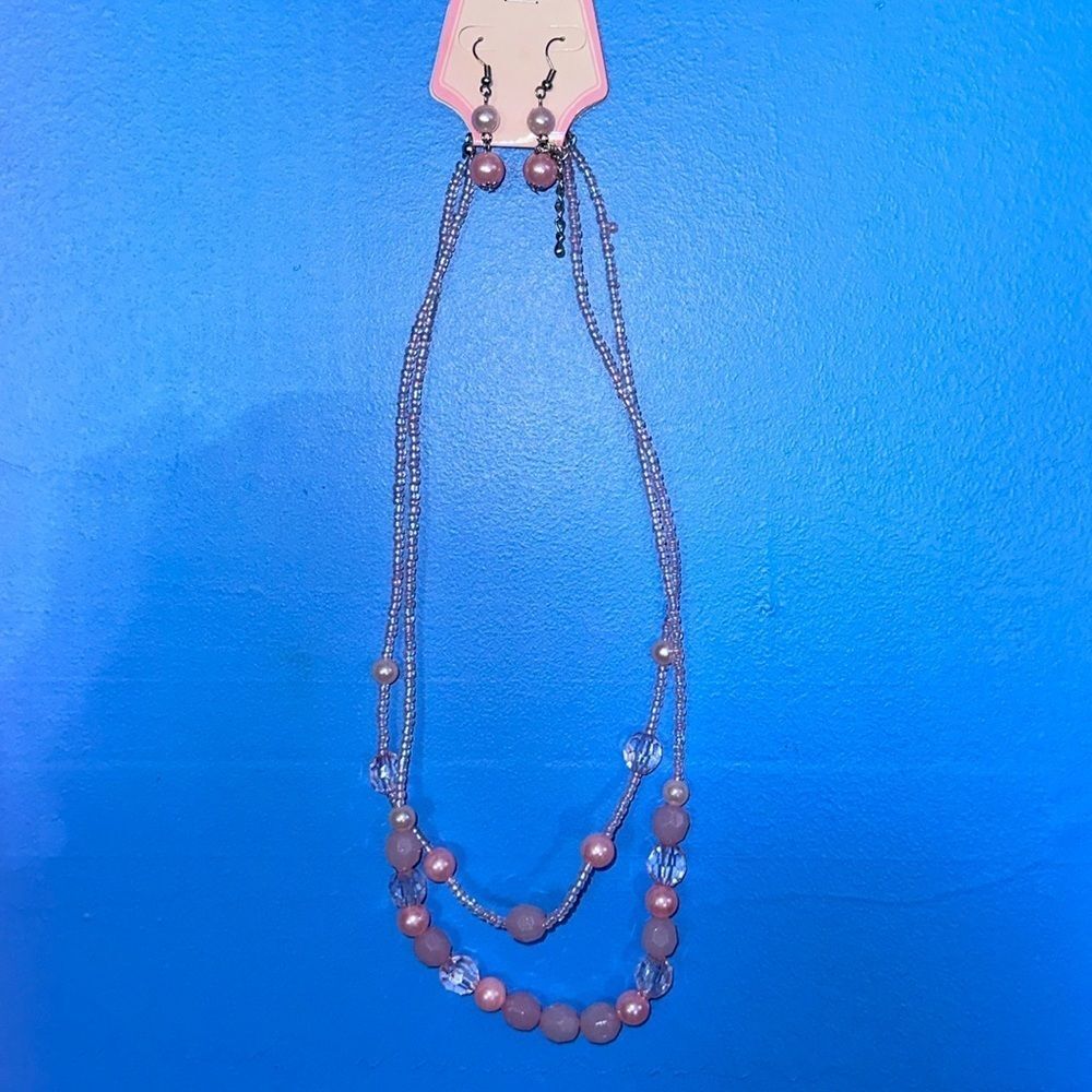 Pink Faceted Bead Necklace & Earrings Set Fashion Jewelry Unbranded Statement